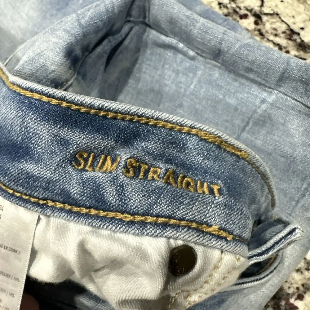 American Eagle Men's Size 30x34 Blue Jeans Slim Straight Extreme Flex Distressed